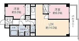 東武野田線 大宮公園駅 徒歩4分の賃貸マンション 4階2LDKの間取り