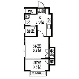 JR東北本線 東大宮駅 徒歩13分の賃貸アパート 2階2Kの間取り