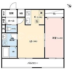 リーブルファイン風渡野 2階1LDKの間取り