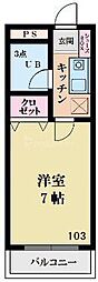 エスポアール大成 3階1Kの間取り