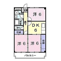 ヴィレッジ愛 3階3DKの間取り