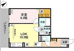 ノーブルラフィネ愛宕 3階1LDKの間取り