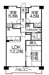 第2ベルメゾンクリハラ 2階3LDKの間取り