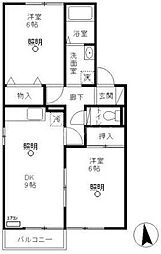 ヴィラアルテミス 2DKの間取図画像