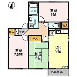 ホワイトハイツ白樺 3DKの間取図画像