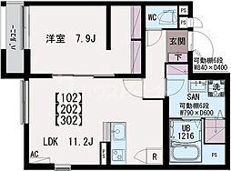 IXO・北大宮 1LDKの間取図画像