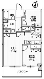 ドゥーエ大宮 2LDKの間取図画像