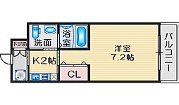ドゥーエ江坂II 9階1Kの間取り