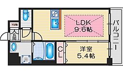ディームス江坂 9階1LDKの間取り