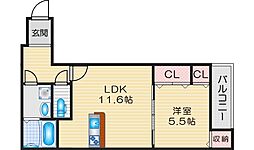 アークハイム吹田山手 1階1LDKの間取り