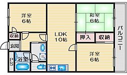 第2マンション寺直 3LDKの間取図画像