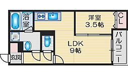 アルカディア江坂 1LDKの間取図画像