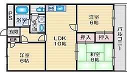 第2マンション寺直 3LDKの間取図画像