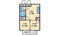 グランドール服部 2DKの間取図画像
