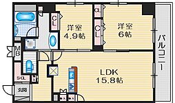 グランセジュール江坂パーカー江坂ビル 2LDKの間取図画像