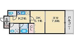 レフィーナカルム江坂 1DKの間取図画像