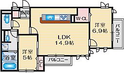イー・ヒローズ 2LDKの間取図画像