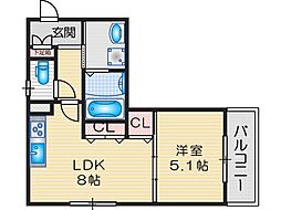 ラモーナ庄内栄町 1LDKの間取図画像