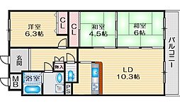 パインコート江坂1 3LDKの間取図画像