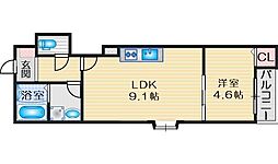 吹田市昭和町アパート 1LDKの間取図画像