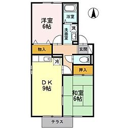 SejourキャラII 1階2DKの間取り