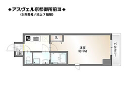 アスヴェル京都御所前III 1Kの間取り