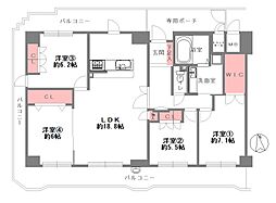 クレール八戸ノ里ソレイユ 4SLDKの間取図画像