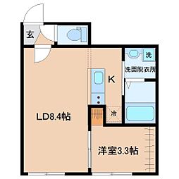 JR仙山線 北仙台駅 徒歩10分の賃貸アパート 1階1LDKの間取り