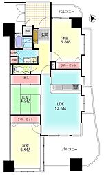 パークサイドにし新町 3LDKの間取図画像