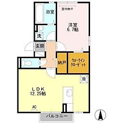 コーポラスM 2階1LDKの間取り