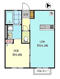Eフィールド 2階1LDKの間取り