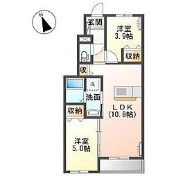 アヴニール松原 1階2LDKの間取り