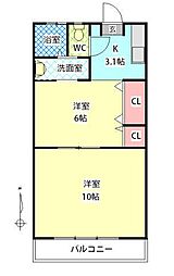 ライフ山一 2Kの間取図画像
