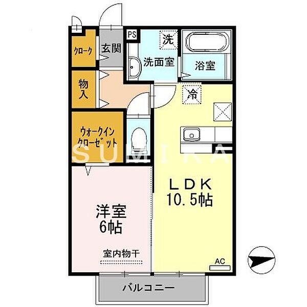 サクラコーポ　Ａ棟 ｜岡山県岡山市北区白石東新町(賃貸アパート1LDK・2階・45.04㎡)の写真 その2