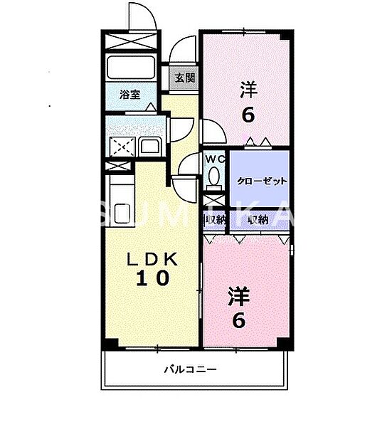 マーベラス豊成 ｜岡山県岡山市南区豊成2丁目(賃貸マンション2LDK・2階・55.95㎡)の写真 その2