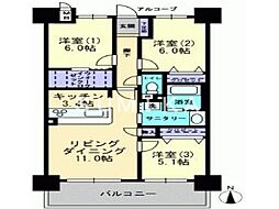 アルファスマート西川緑道公園 8階3LDKの間取り