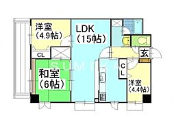 グリーンビレッジ北方 1階3LDKの間取り