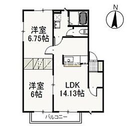 ベリーオーライ　B 2階2LDKの間取り