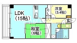 グリーンビレッジ北方 4階2LDKの間取り