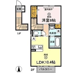 シャルール 2階1LDKの間取り
