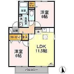 レフィナード　A棟 1階2LDKの間取り