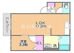 ラ・パルテール国富弐番館 1階1LDKの間取り