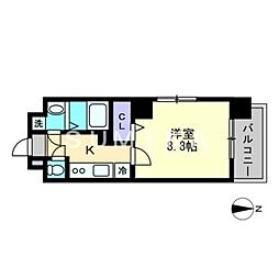グランフォンテーヌ奉還町 3階1Kの間取り