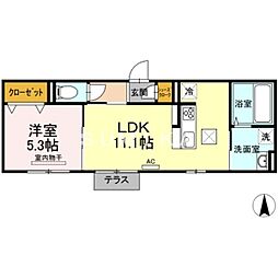 ボナール 1階1LDKの間取り