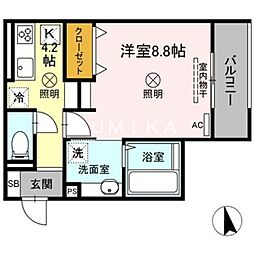 イルクオーレ 1階1Kの間取り