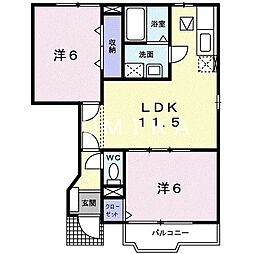 ベルデュールC棟 2LDKの間取図画像