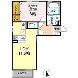 サンハイム青江 1階1LDKの間取り
