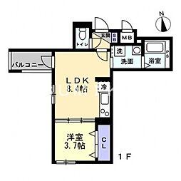 アシェント医大前 1階1LDKの間取り