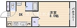 ピア大元駅前 1DKの間取図画像
