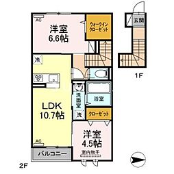 ルヴァンドゥソレイユ 2LDKの間取図画像